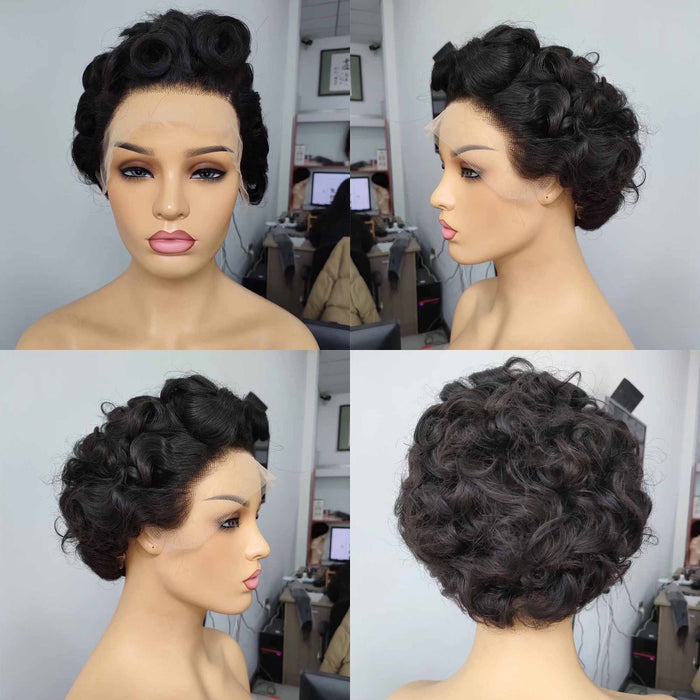 Short Curly Pixie Cut Lace Wig 13x4 Human Hair