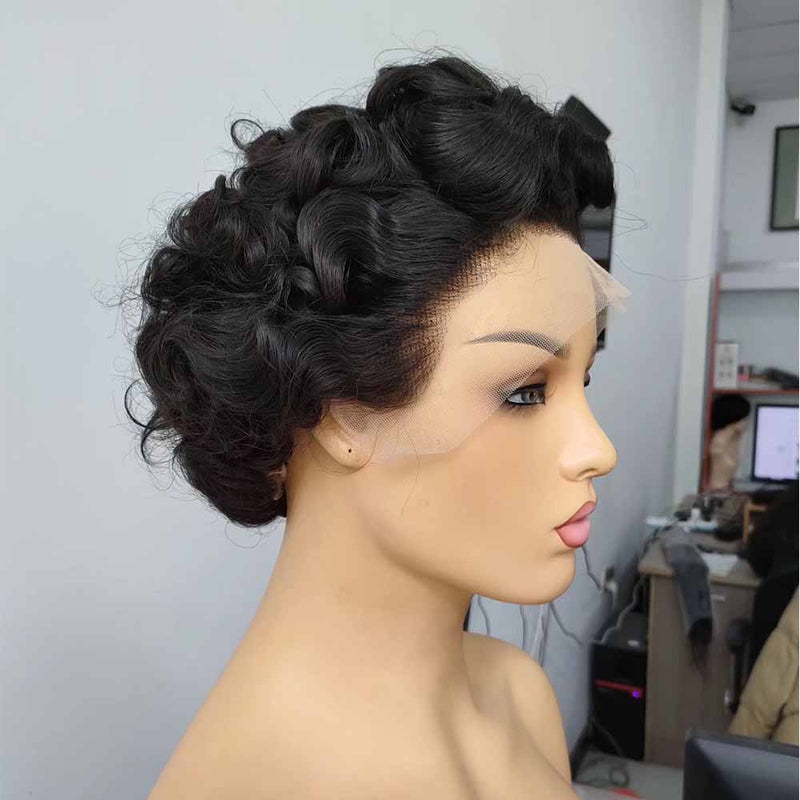 Short Curly Pixie Cut Lace Wig 13x4 Human Hair for African American