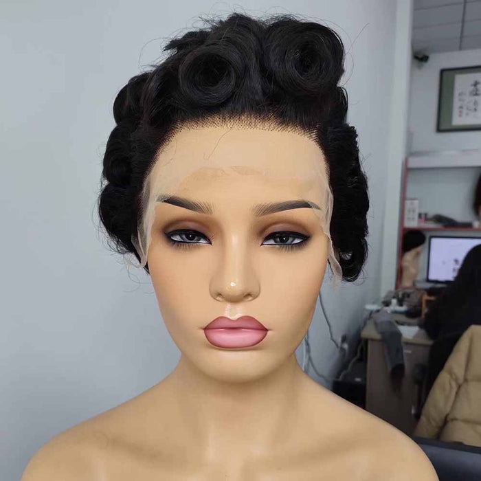 Short Curly Pixie Cut Lace Wig 13x4 Human Hair for African American