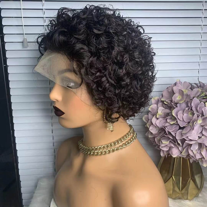 Short Human Hair Curly Pixie Wig For African American