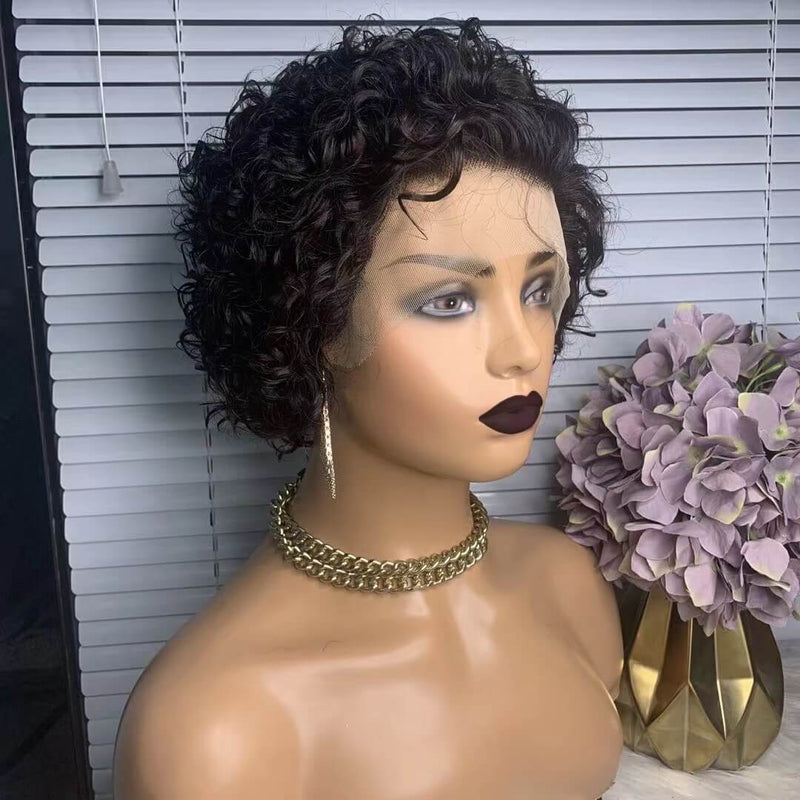 Short Human Hair Curly Pixie Wig Lace Wig For African American
