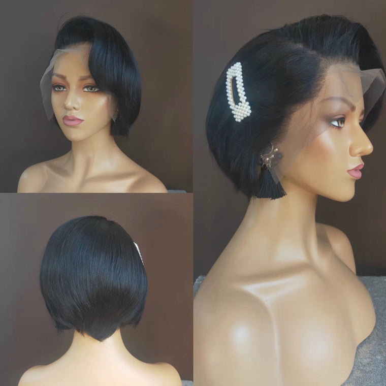 Short Pixie Cut Bob Wig Human hair Lace Frontal Wig  for African American