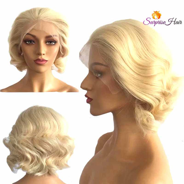 Short blonde pixie cut human hair wig for black women