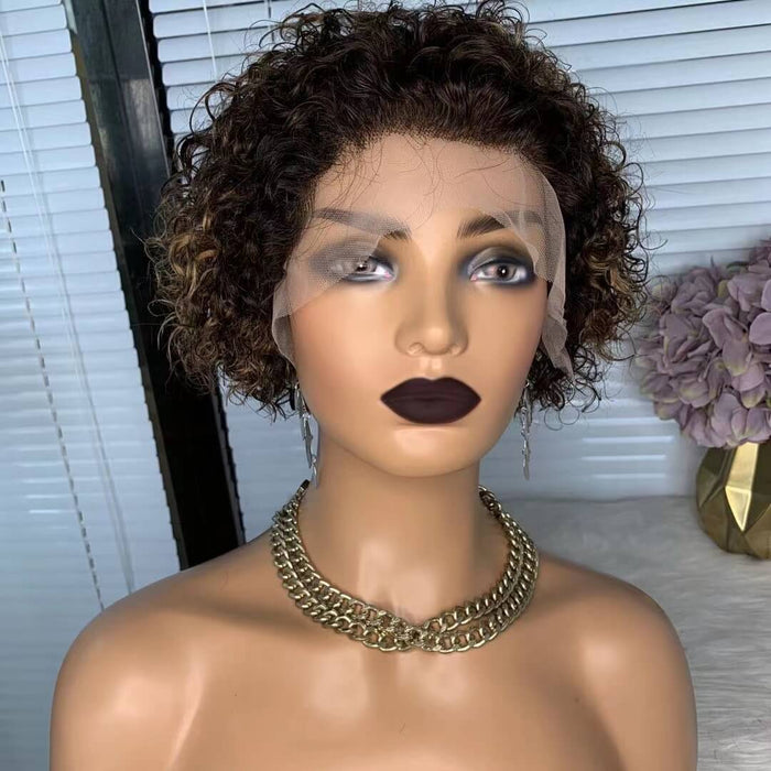 Short highlight Curly Wig With Bangs Human Hair Kinky Curl