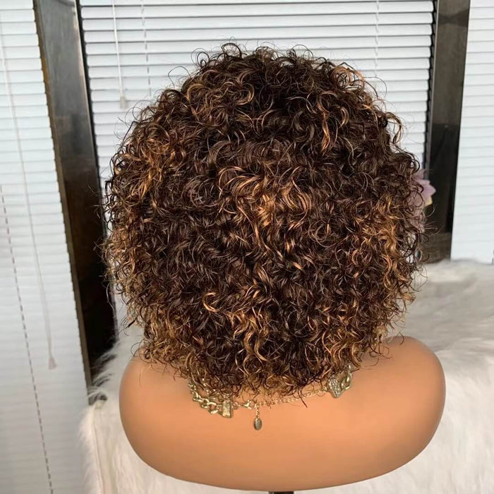 Short highlight Curly Wig With Bangs