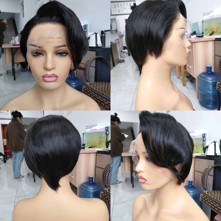 Straight Pixie Cut Human Hair Wig 13x4 Lace Frontal Wig for Black Women
