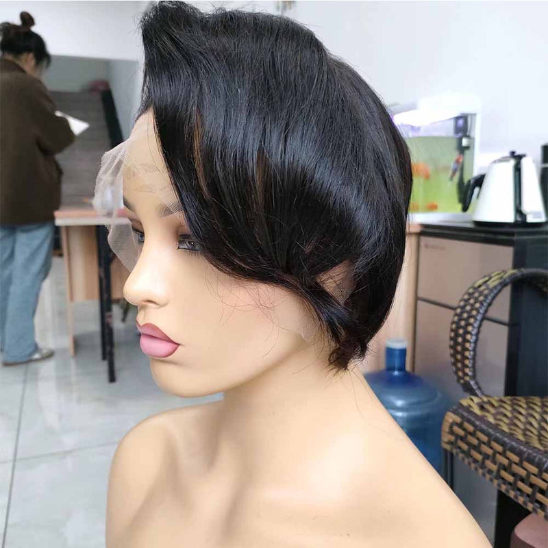 Straight Pixie Cut Human Hair Wig 13x4 Lace Frontal Wig for Black Women