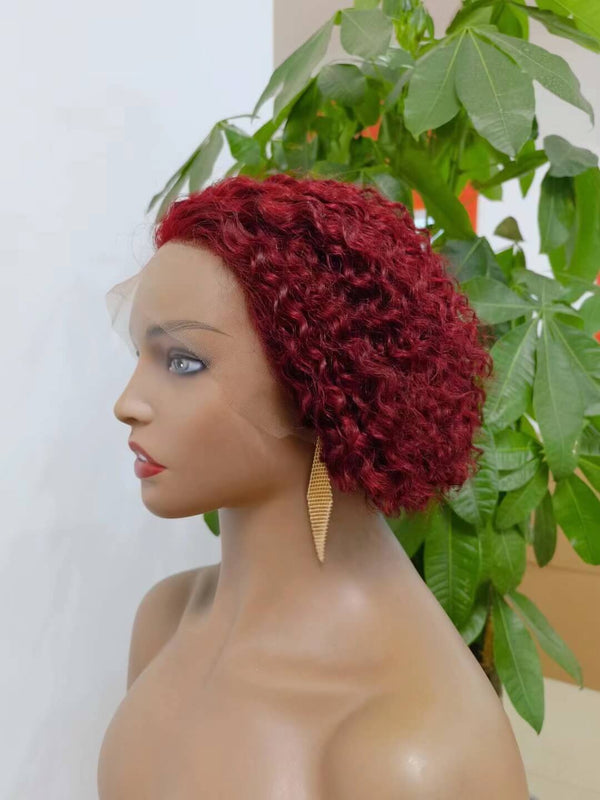 Short  BOB Curly Lace Wig #99J T-part lace Wig for African American