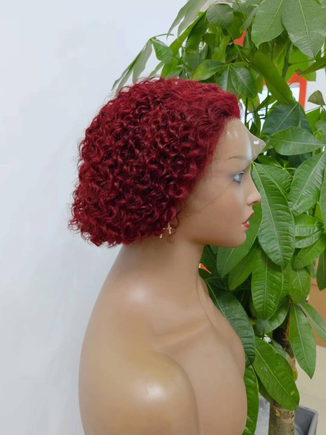 Short  BOB Curly Lace Wig #99J T-part lace Wig for African American