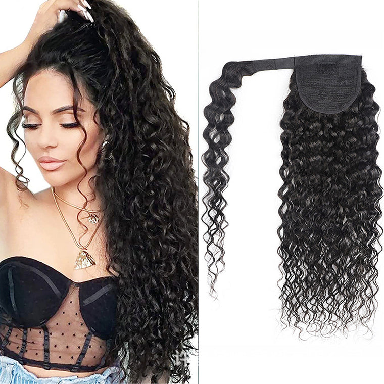 Water Wave Human Hair Ponytail Clip-in  Hair Extension for Black Women