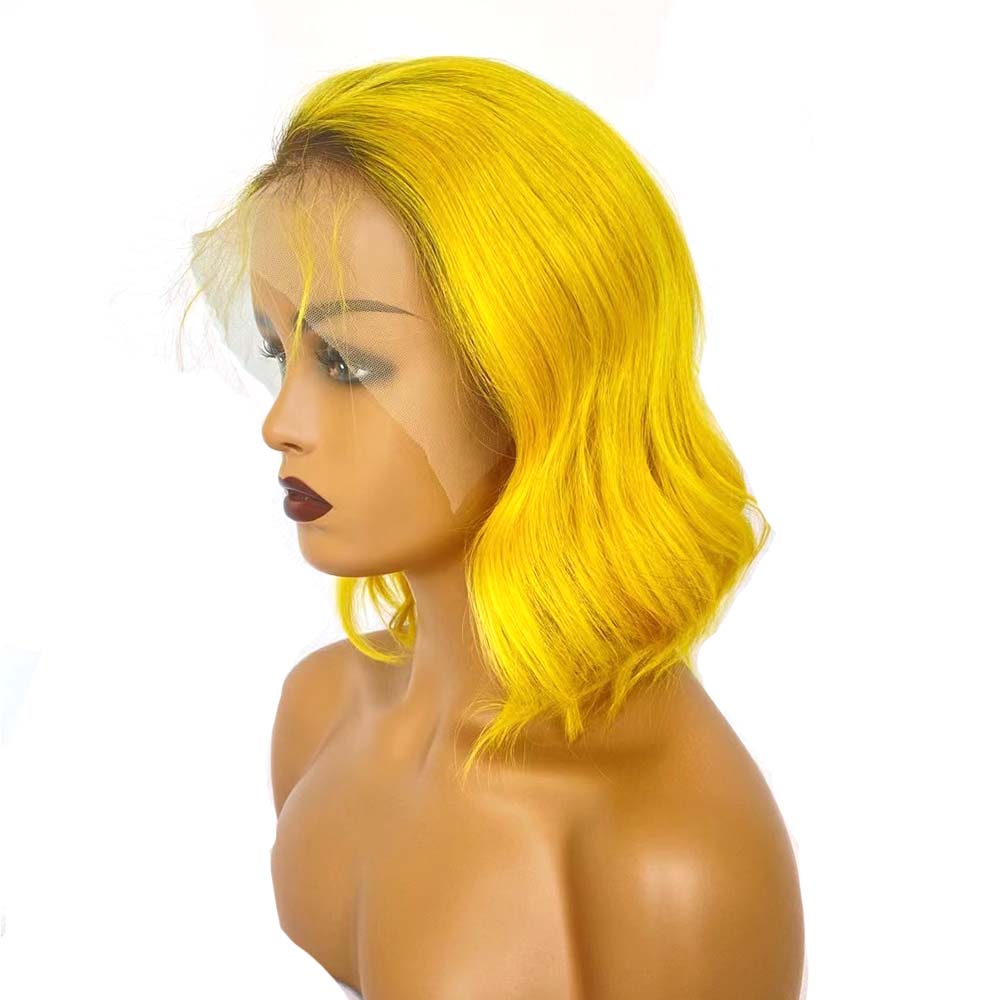 Yellow Ombre Lace Front Wig Wavy Bob Human Hair for Black Women