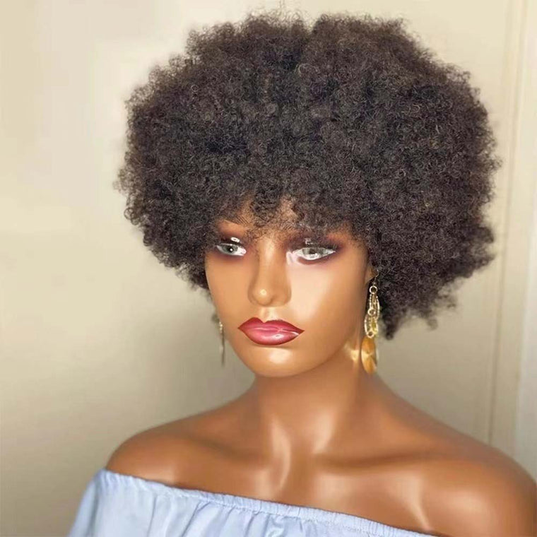 Afro Human Hair Wig Short Kinky Curly Wig For African American