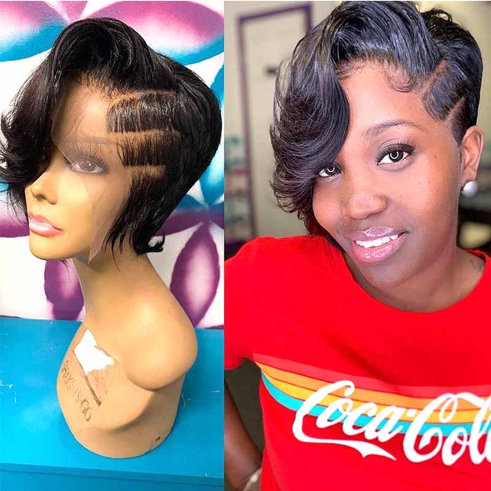 best human hair pixie cut lace frontal wig for African American