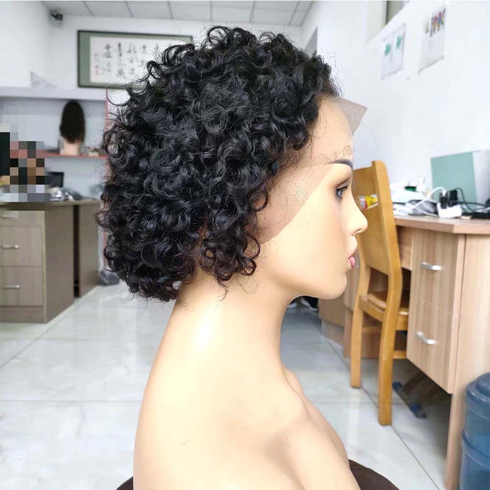 black curly pixie cut lace wig human hair