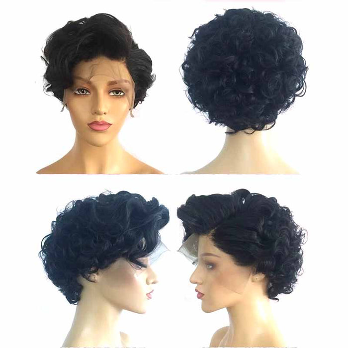 black curly pixie cut lace wig human hair for black women