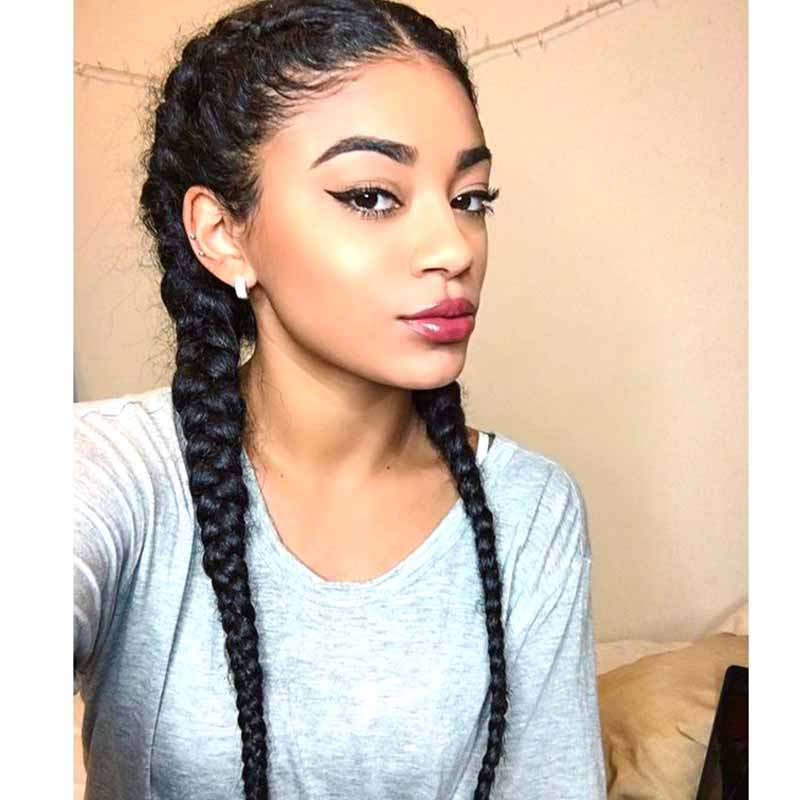 black double braids lace wig for African American