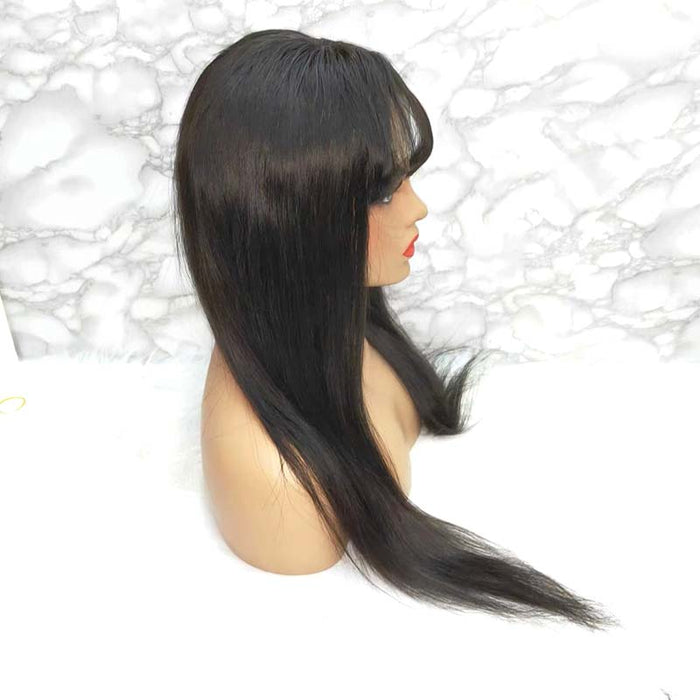 black straight human hair lace wig with bangs