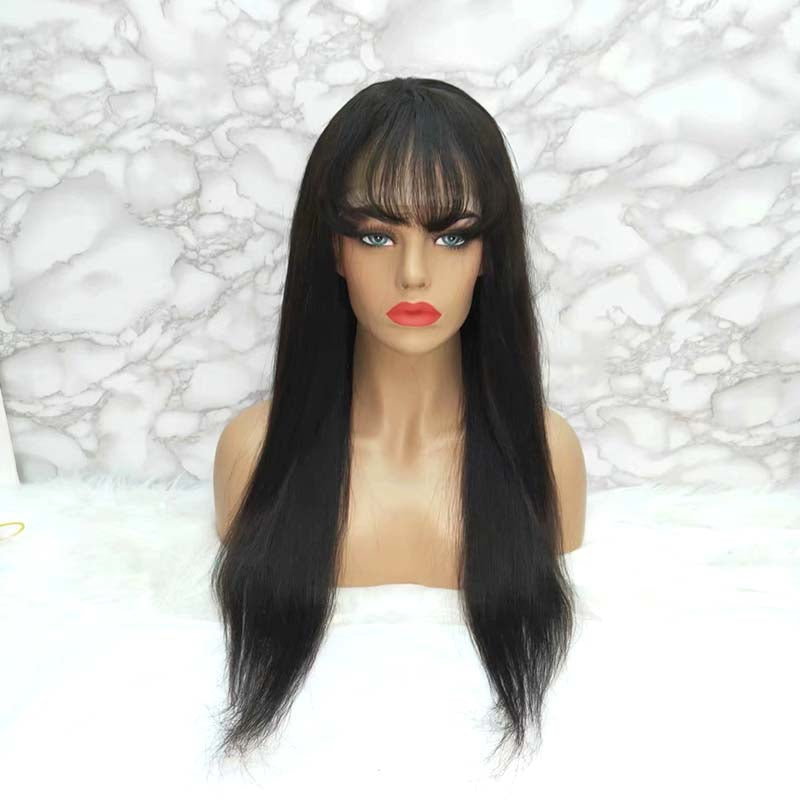 black straight lace frontal wig with bangs