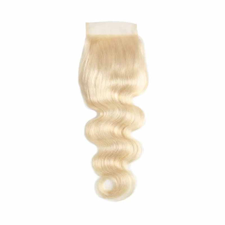 Blonde Lace Closure Body Wave Human Hair 4x4 Free Part #613 Color