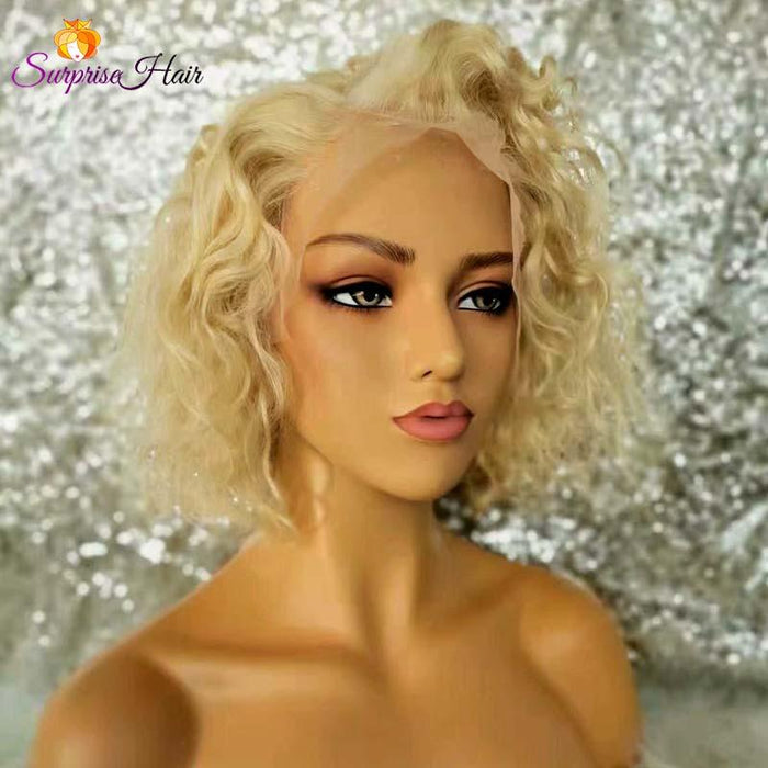 Blonde BOB curly Lace Wig 