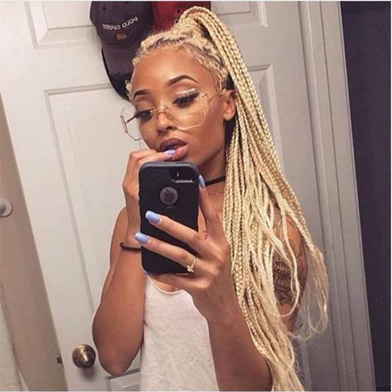 Long Box Braids Wig Dark Brown Synthetic Lace Front Wigs
