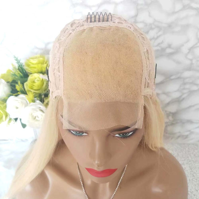 blonde color lace closure wig deep wave for Black Women