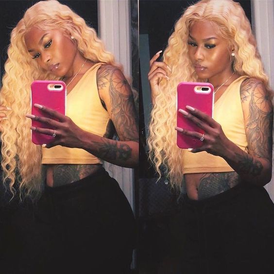 blonde deep wave lace frontal wig human hair for Black women