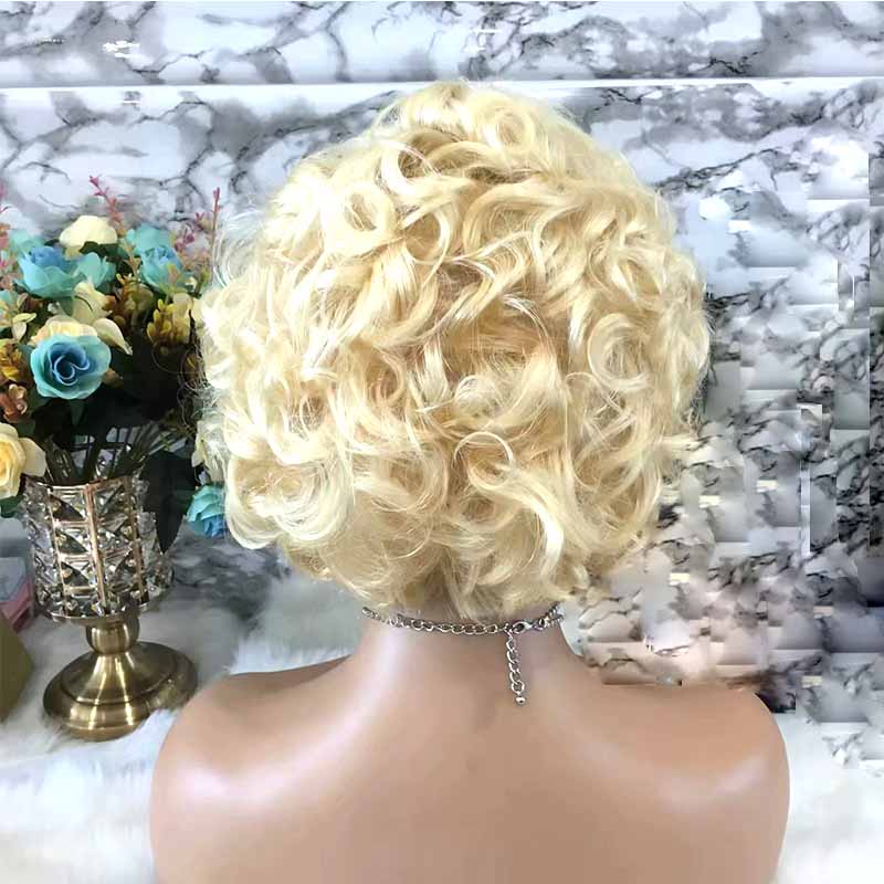 blonde pixie cut human hair wig for african American