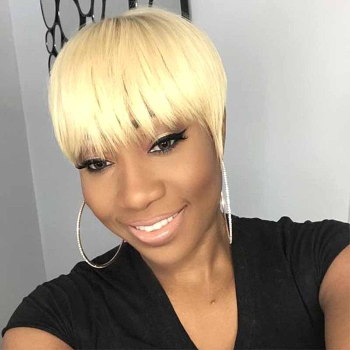 blonde pixie cut lace wig for African American