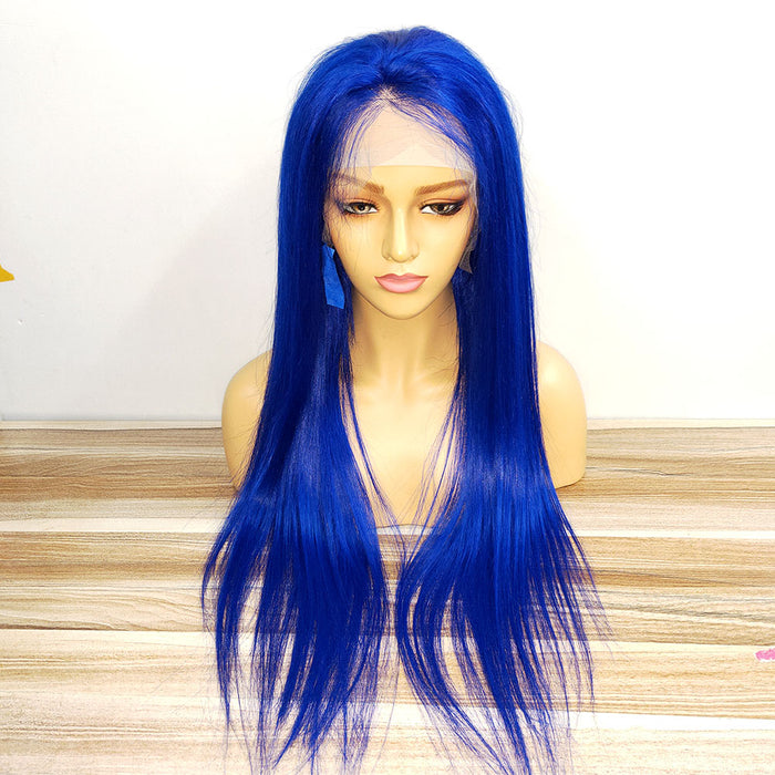 Quality blue color human hair wig 