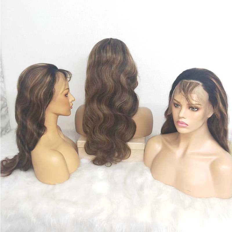 body wave human hair lace wig with highlight color