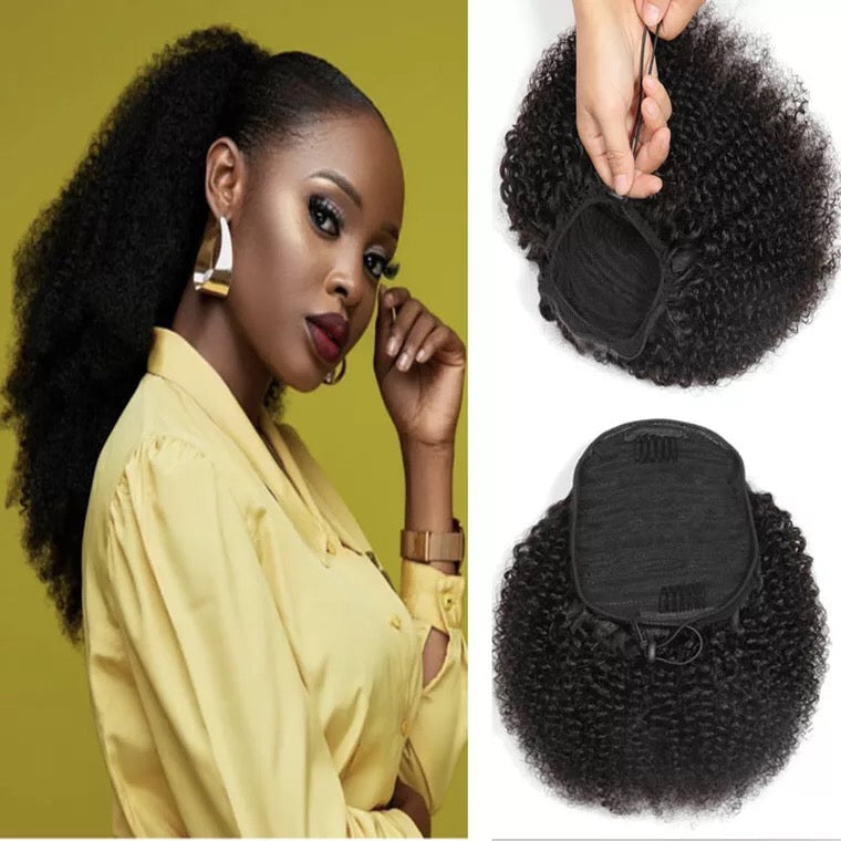 Brazilian Human Hair  Afro Kinky Ponytail Drawstring hair extension