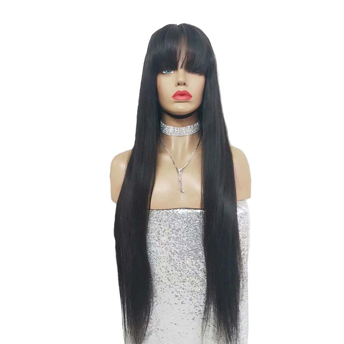 brazilian hair straight lace wig with bangs