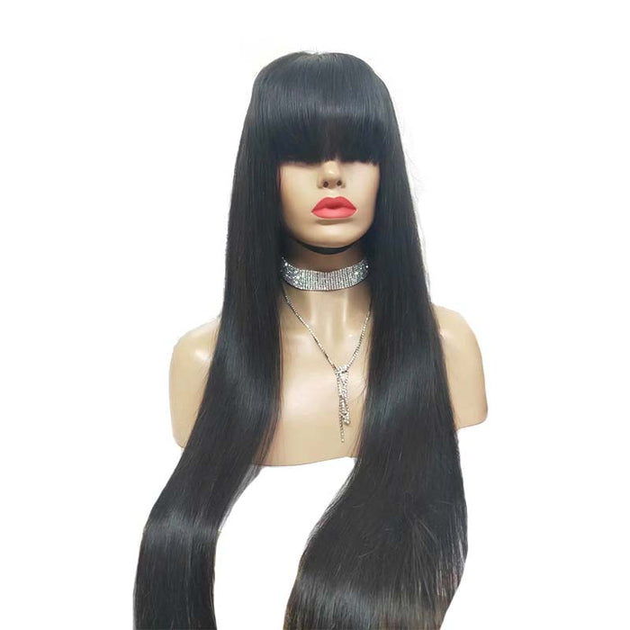 brazilian human hair straight lace wig with bangs