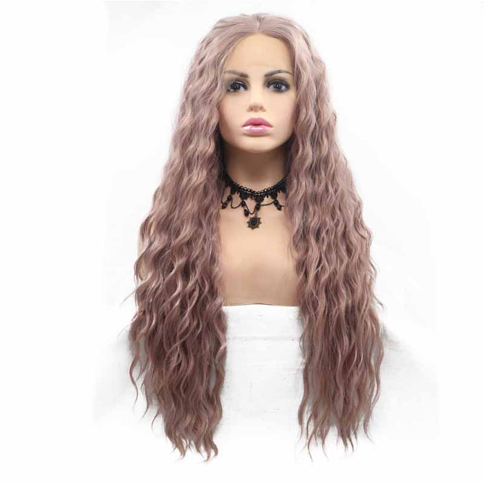 surprisehair-Surprisehair Cheap Long Synthetic Lace Front Wig Curl Brown Pink Popular Color 