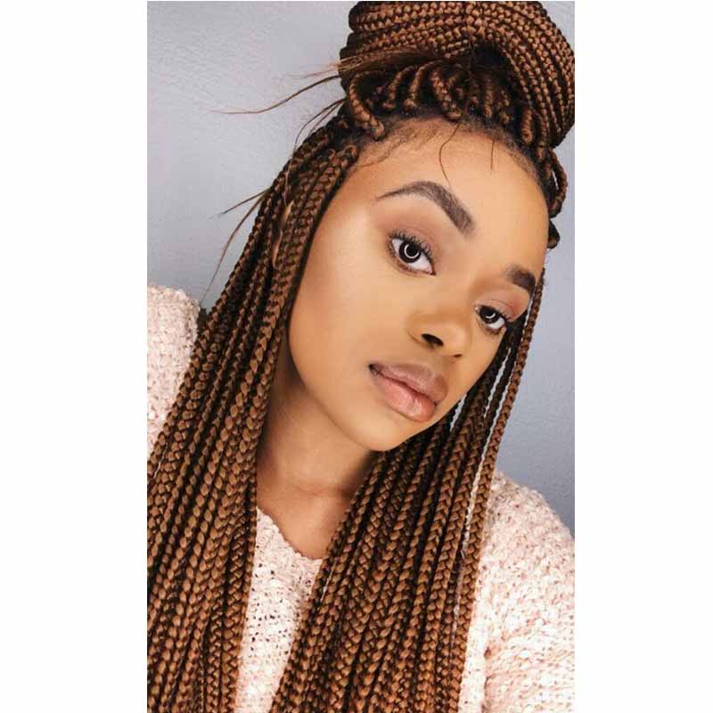 brown box braids wig lace frontal for black women