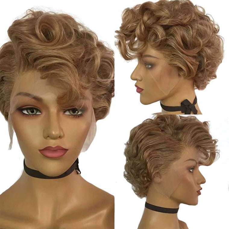 Short Brown Pixie Cut Curly Lace Wig Brazilian Human Hair Surprisehair
