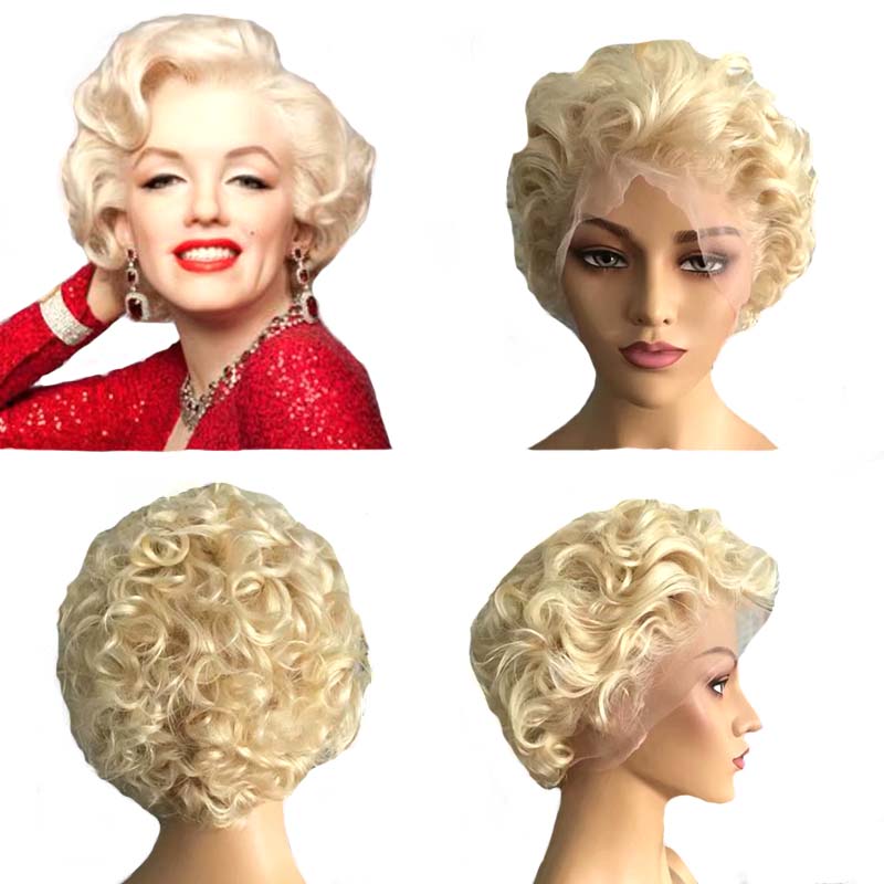 human hair curly pixie cut lace wig bonde for African American