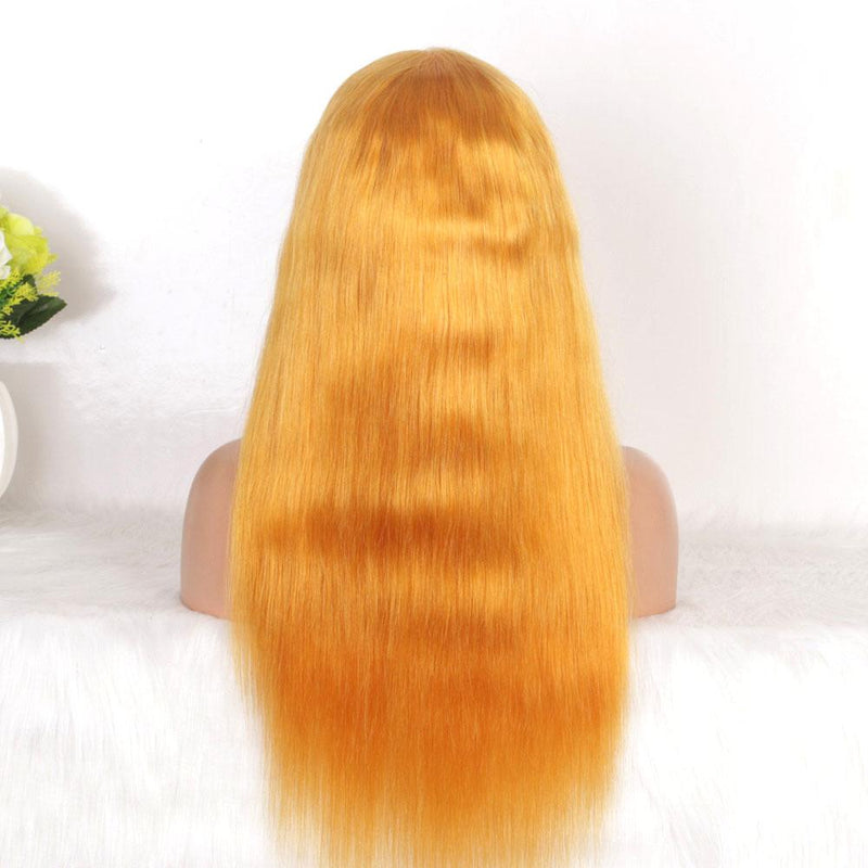 straight human hair lace frontal wig gold color 