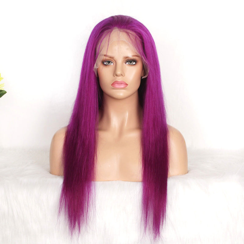 Grape purple human hair lace wig straight for African American