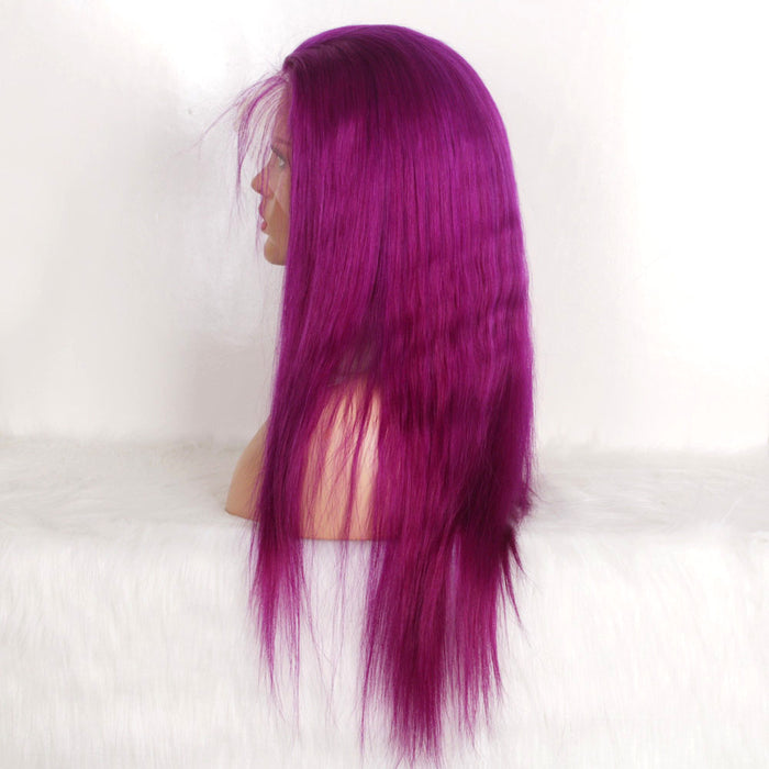 Grape purple lace frontal wig straight human hair 
