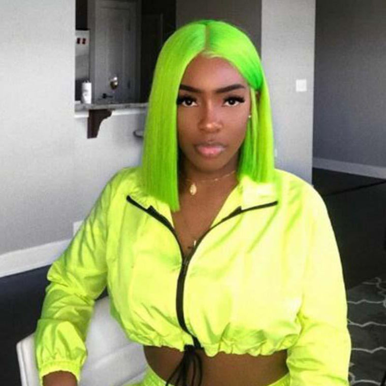Middle Part Short Green Bob Human Hair Wig Lace Front Surprisehair