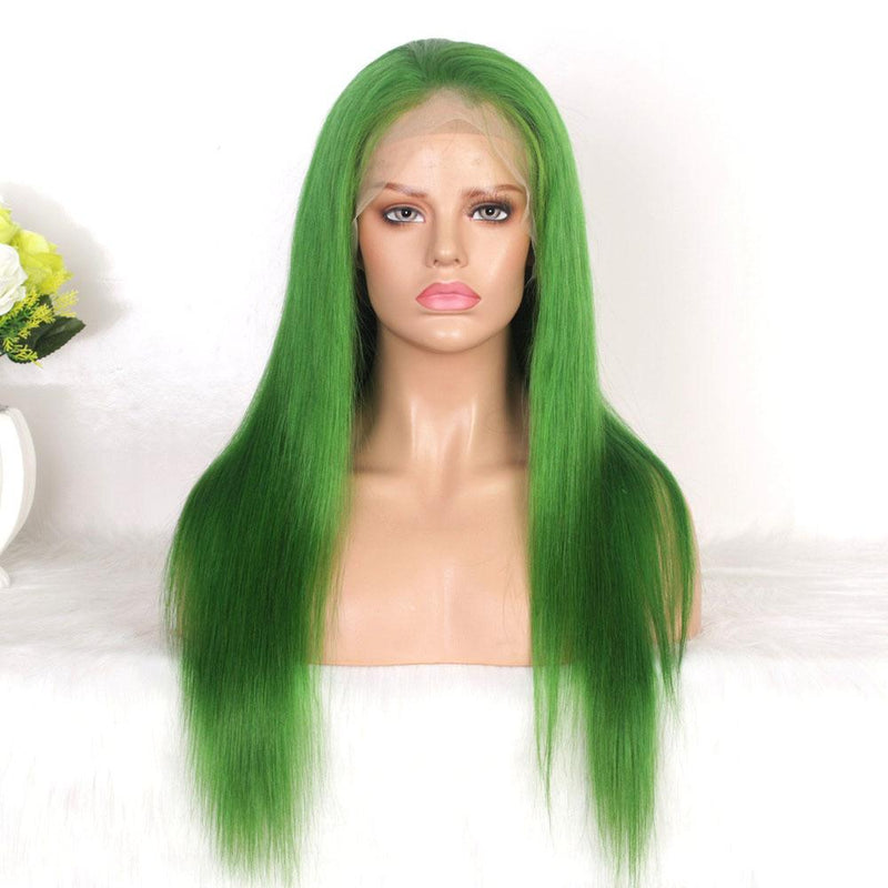 green lace front wig human hair 