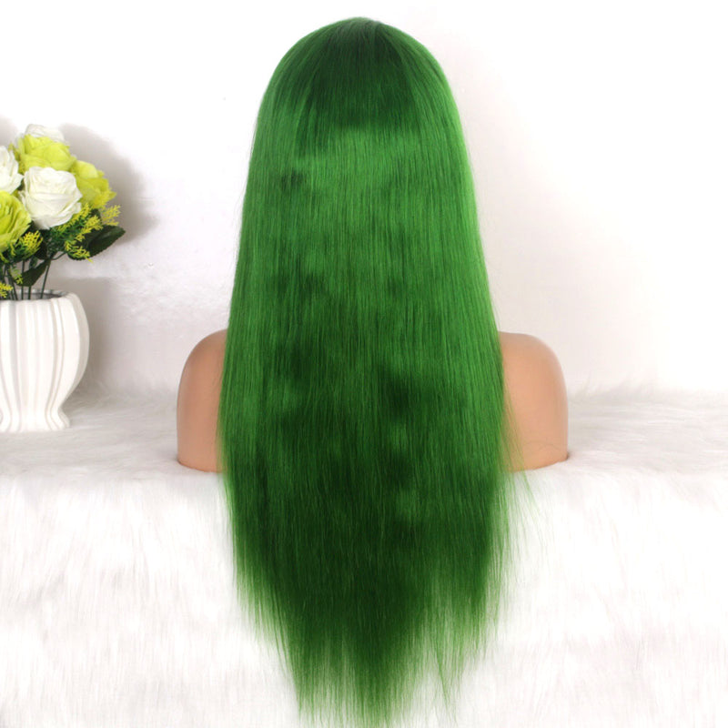 Cheap green color lace front wig human hair for African American