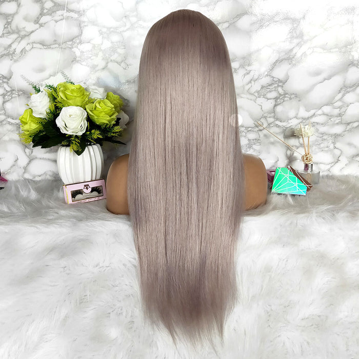 long human hair lace wig grey color for black women