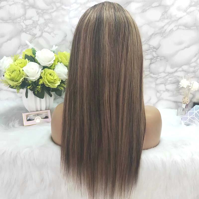 highlight color Brazilian hair straight lace frontal wig