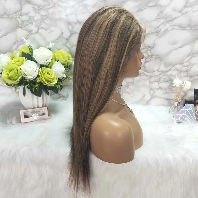 highlight mix color human hair straight lace wig for black women