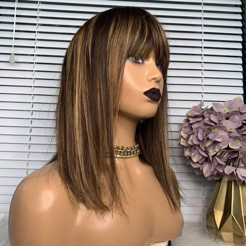 highlight straight wig with bangs for black wommen