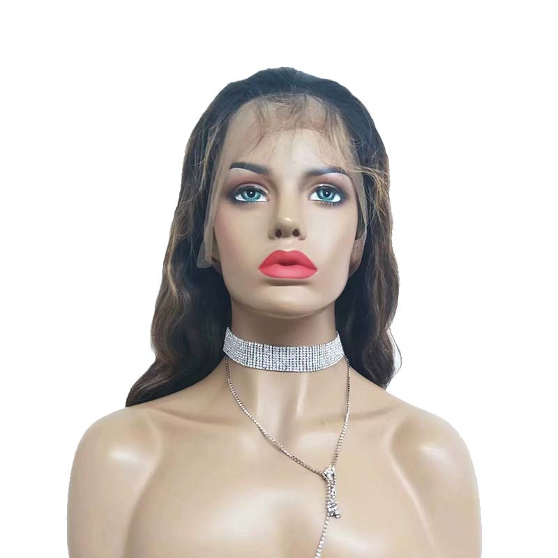 hightlight mix color body wave human hair lace frontal wig