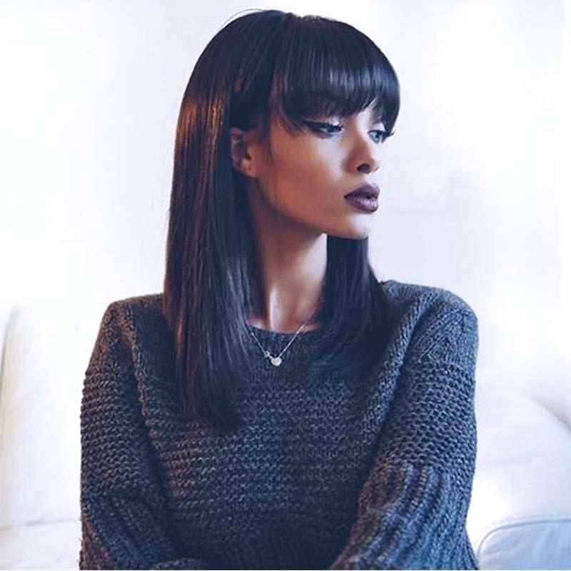 human hair bob lace wig with bangs 